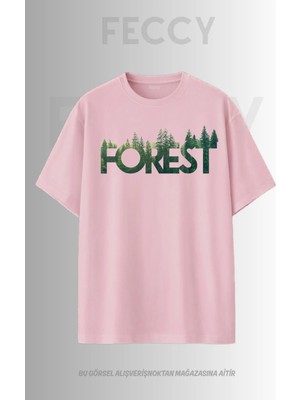 Feccy Premium Forest Baskılı Avcı Tema Unısex Oversize Kadın Tişört Erkek Tişört Pamuklu Oversize Tişört