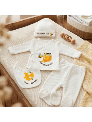 Egg Baby Halasının Balı Baskılı Bebek Hastane Çıkış Seti 5 Li Zıbın Set %100 Pamuk