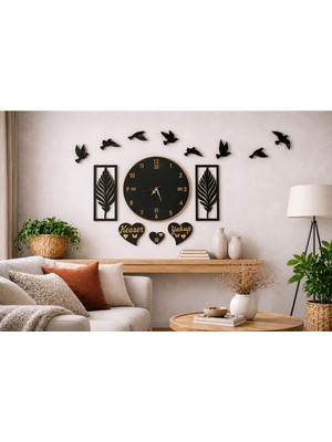 Salonlarıniza Şıklık Katacak Modern Duvar Saati 40 cm Çiçekler 40 cm Kişiye Özel No 4043