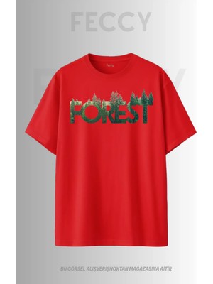 Feccy Premium Forest Baskılı Avcı Tema Unısex Oversize Kadın Tişört Erkek Tişört Pamuklu Oversize Tişört