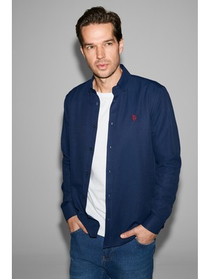 U.S. Polo Assn. Erkek Lacivert Uzun Kollu Basic Gömlek 50324708-VR033