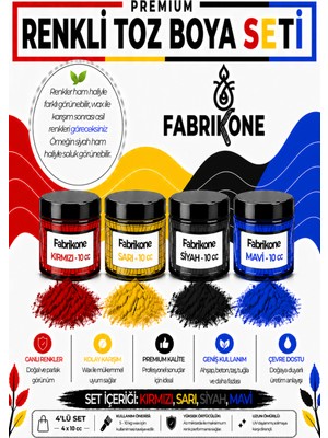 Fabrikone Toz Mum Boyası Seti 10 cc 4’lü – Soya & Parafin Wax Için – Kırmızı, Sarı, Siyah, Mavi BKFAB4KSRSM10G