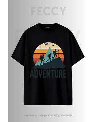 Feccy Premium Adventure2 Baskılı Avcı Tema Unısex Oversize Kadın Tişört Erkek Tişört Pamuklu Oversize Tişört