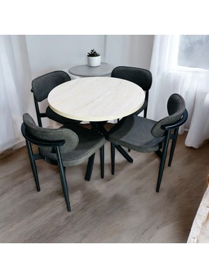 Modern Style Home Yeliz Mutfak Masa Takımı 4 Kişilik Sarı Mermer Desenli
