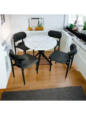 Modern Style Home Yeliz Mutfak Masa Takımı 4 Kişilik Beyaz Mermer Desenli