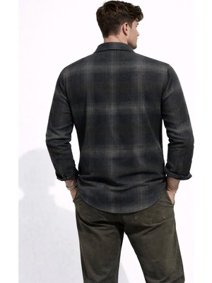 Cococan8 Erkek Oduncu  Gömlek Slim Fit  Uzun  Kol Ekose  Desen  Gri Akrilik Kumaş Yumuşak Dokulu