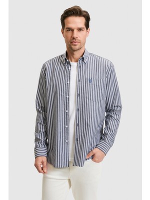 U.S. Polo Assn. Erkek Lacivert Desenli Gömlek Regular Fit Trend Stil Kolsuz 50324781-VR033