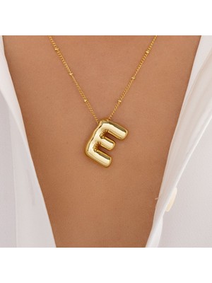 Stainless Stell E Harf Bubble Çelik Gold Kolye