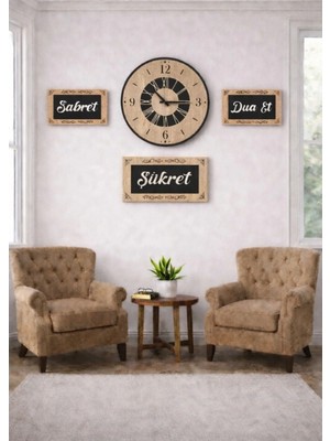Salon Için Şık Tasarım Duvar Saatleri ve 3lu Sabret Şükret Dua Et Temalı NO4008