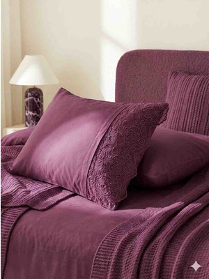 Karaca Home Valeria Mürdüm %100 Pamuklu  Dantelli 2'li Yastık Kılıfı Seti - 50X70 Premium Yastık Kılıfı