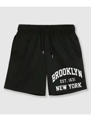 Punix Punıx Büyük Beden Brooklyn New York  Baskılı  Ter Tutmayan Pamuk Dokuma Erkek   Battal Şort