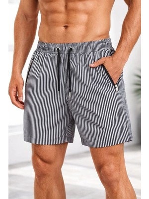 Kesgin Market® Erkek Deniz Şortu Fermuarlı Cepli File Astarlı Hızlı Kuruyan Premium - Siyah Ke