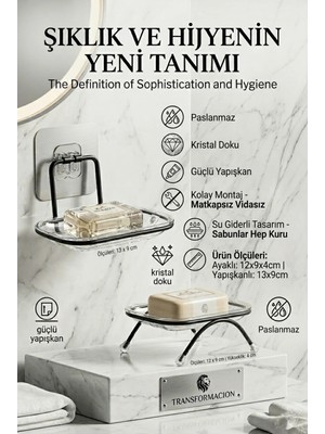 Creatividad Solutions Yapışkanlı ve Ayaklı Sabunluk Seti – Su Giderli, Katı Sabun Kutusu 723055