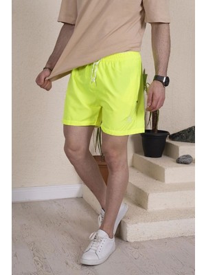 Kesgin Market® Erkek Deniz Şortu Fermuarlı Cepli File Astarlı - Neon Yeşili Kesginwear