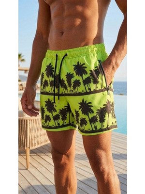 Kesgin Market® Erkek Deniz Şortu Fermuarlı Cepli File Astarlı Hızlı Kuruyan Premium - Neon Ye�