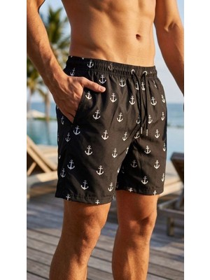 Kesgin Market® Erkek Deniz Şortu Fermuarlı Cepli File Astarlı Hızlı Kuruyan Premium - Siyah Ke