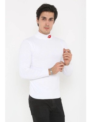 Kesgin Market® Erkek Yarım Bağazlı Kazak Öpücük Baskılı Dokuma Triko - Beyaz Kesginwear