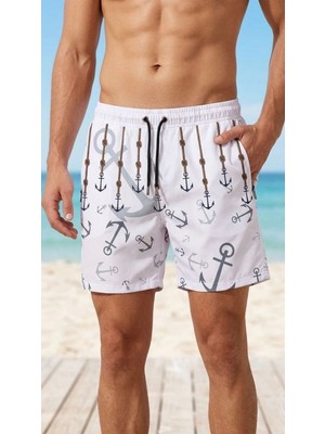 Kesgin Market® Erkek Deniz Şortu Fermuarlı Cepli File Astarlı Hızlı Kuruyan Premium - Beyaz Ke