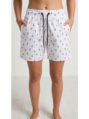 Kesgin Market® Kadın Deniz Şortu Fermuarlı Cepli File Astarlı Hızlı Kuruyan Premium - Beyaz K