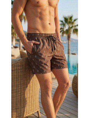 Kesgin Market® Erkek Deniz Şortu Fermuarlı Cepli File Astarlı Hızlı Kuruyan Premium - Kahveren