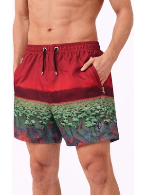 Kesgin Market® Erkek Deniz Şortu Fermuarlı Cepli File Astarlı Hızlı Kuruyan Premium - Kırmız