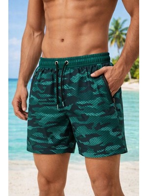 Kesgin Market® Erkek Deniz Şortu Fermuarlı Cepli File Astarlı Hızlı Kuruyan Premium - Su Yeşi