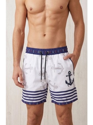 Kesgin Market® Erkek Deniz Şortu Fermuarlı Cepli File Astarlı Hızlı Kuruyan Premium - Beyaz Ke