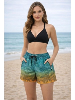 Kesgin Market® Kadın Deniz Şortu Fermuarlı Cepli File Astarlı Hızlı Kuruyan Premium - Çok Re