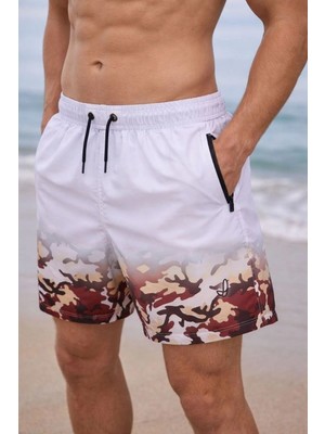 Kesgin Market® Erkek Deniz Şortu Fermuarlı Cepli File Astarlı Hızlı Kuruyan Premium - Beyaz Ke