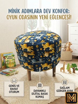 Diday Zürafa Puf F Puf Koltuk Puff Dekoratif Şık Fonksiyonel Tabure Moderndesenli Silindir Dijital Baskılı Renkli Bench Dekoratif Bohem Doğal Gürgen Ayaklı Çok Amaçlı Bahçe Ev Balkon