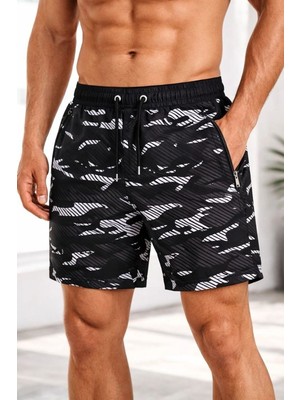 Kesgin Market® Erkek Deniz Şortu Fermuarlı Cepli File Astarlı Hızlı Kuruyan Premium - Siyah Ke