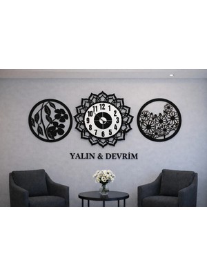 Salon Duvar Saati 40 cm Çiçekler 30 cm Kişiye Özel Modern ve Şık No 10015