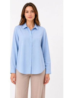 Kesgin Market® Kadın Uzun Kol Gömlek Düğmeli Klasik Yaka Günlük ve Ofis Şıklığına Uygun