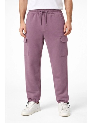 Kesgin Market® Erkek Baggy 3 Iplik Kargo Cepli Eşofman Altı Ayarlanabilir Paça Pantolon - Gül