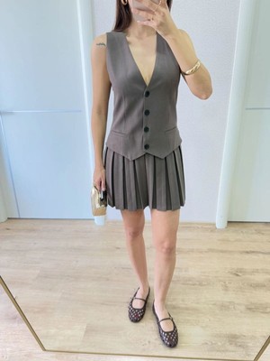 Kesgin Market® Kadın Keten Takım Görünümlü Düğme Detaylı Yelekli Mini Elbise - Füme Kesgi