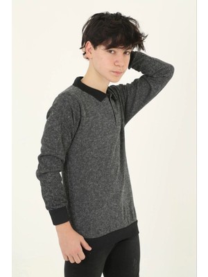 Kesgin Market® Çocuk Selanik Yaka Nakışlı Kazak - Gri Kesginwear