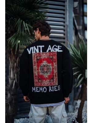 Kesgin Market® Erkek Bisiklet Yaka 3 Iplik Pamuklu Baskılı Sweatshirt - Siyah Kesginwear