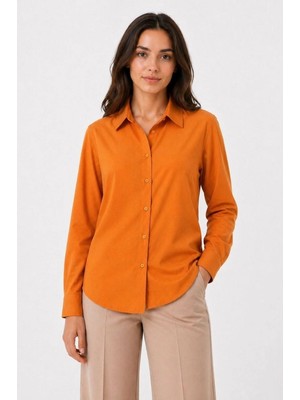 Kesgin Market® Kadın Uzun Kol Gömlek Düğmeli Klasik Yaka Günlük ve Ofis Şıklığına Uygun