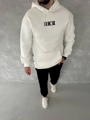 Kesgin Market® Erkek Kapüşonlu Kanguru Cepli Sweatshirt 3 Iplik Pamuklu Baskılı Hoodie -  Beya
