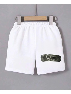 Kesgin Market® Kadın Beli Lastikli Baskılı Mini Şort - Beyaz Kesginwear