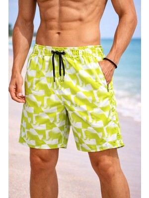 Kesgin Market® Erkek Deniz Şortu Fermuarlı Cepli File Astarlı Hızlı Kuruyan Premium - Sarı Ke
