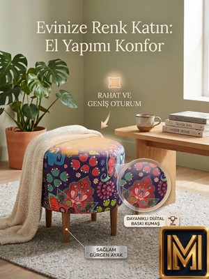Diday Fil Puf F Puf Koltuk Puff Dekoratif Şık Fonksiyonel Tabure Moderndesenli Silindir Dijital Baskılı Renkli Bench Dekoratif Bohem Doğal Gürgen Ayaklı Çok Amaçlı Bahçe Ev Balkon