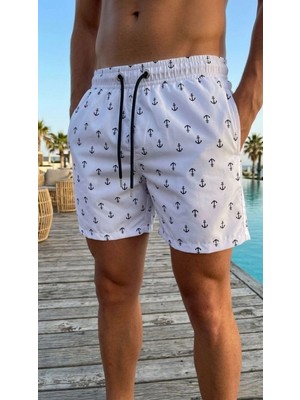 Kesgin Market® Erkek Deniz Şortu Fermuarlı Cepli File Astarlı Hızlı Kuruyan Premium - Beyaz Ke