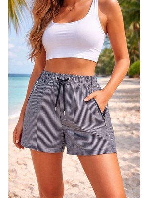 Kesgin Market® Kadın Deniz Şortu Fermuarlı Cepli File Astarlı Hızlı Kuruyan Premium - Siyah K