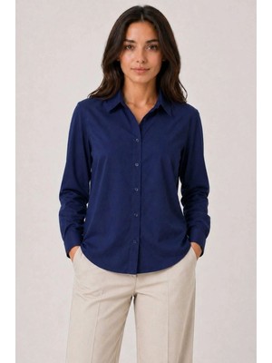 Kesgin Market® Kadın Uzun Kol Gömlek Düğmeli Klasik Yaka Günlük ve Ofis Şıklığına Uygun