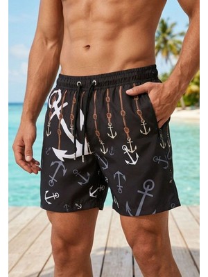 Kesgin Market® Erkek Deniz Şortu Fermuarlı Cepli File Astarlı Hızlı Kuruyan Premium - Siyah Ke