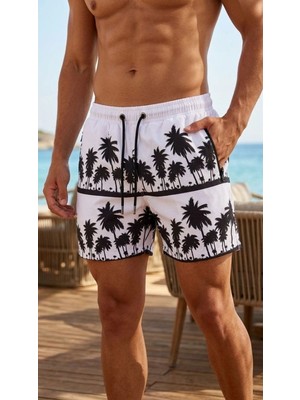 Kesgin Market® Erkek Deniz Şortu Fermuarlı Cepli File Astarlı Hızlı Kuruyan Premium - Beyaz Ke