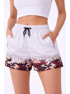 Kesgin Market® Kadın Deniz Şortu Fermuarlı Cepli File Astarlı Hızlı Kuruyan Premium - Beyaz K