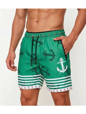Kesgin Market® Erkek Deniz Şortu Fermuarlı Cepli File Astarlı Hızlı Kuruyan Premium - Su Yeşi