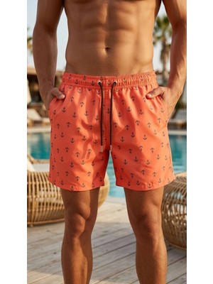 Kesgin Market® Erkek Deniz Şortu Fermuarlı Cepli File Astarlı Hızlı Kuruyan Premium - Turuncu